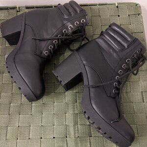 Forever Black Lace Up Chunky Heel Combat Boots Goth Grunge New